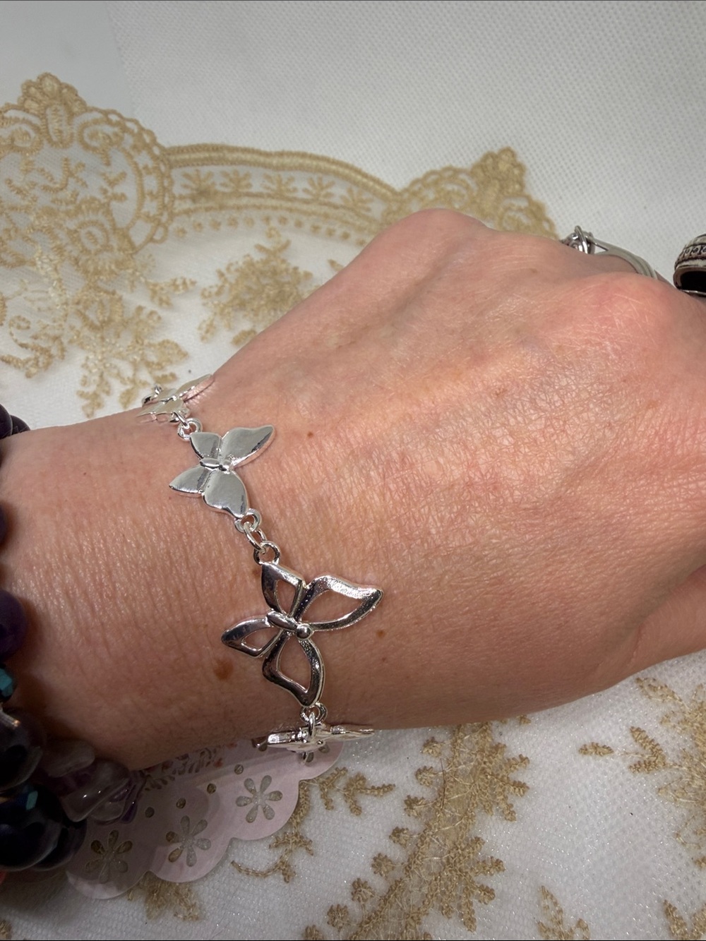 925 Sterling Silver Butterfly Link Bracelet Organic 90’s Glam Adjustable